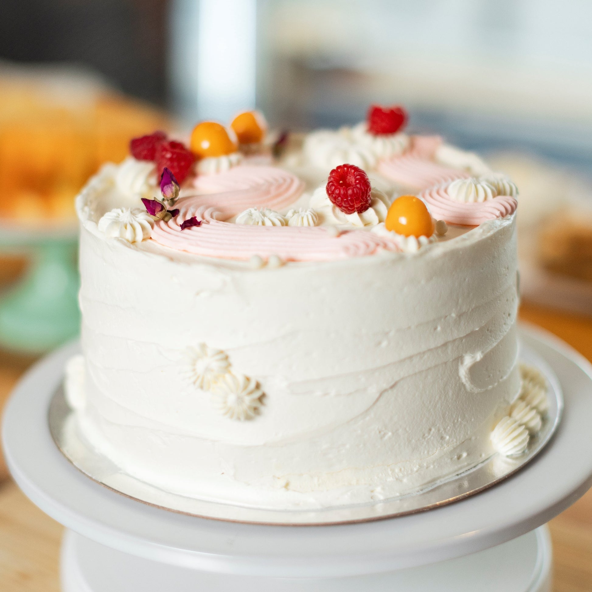 cake bakery toronto birthday gta buttercream chiffon buttermilk white pink raspberry fruit